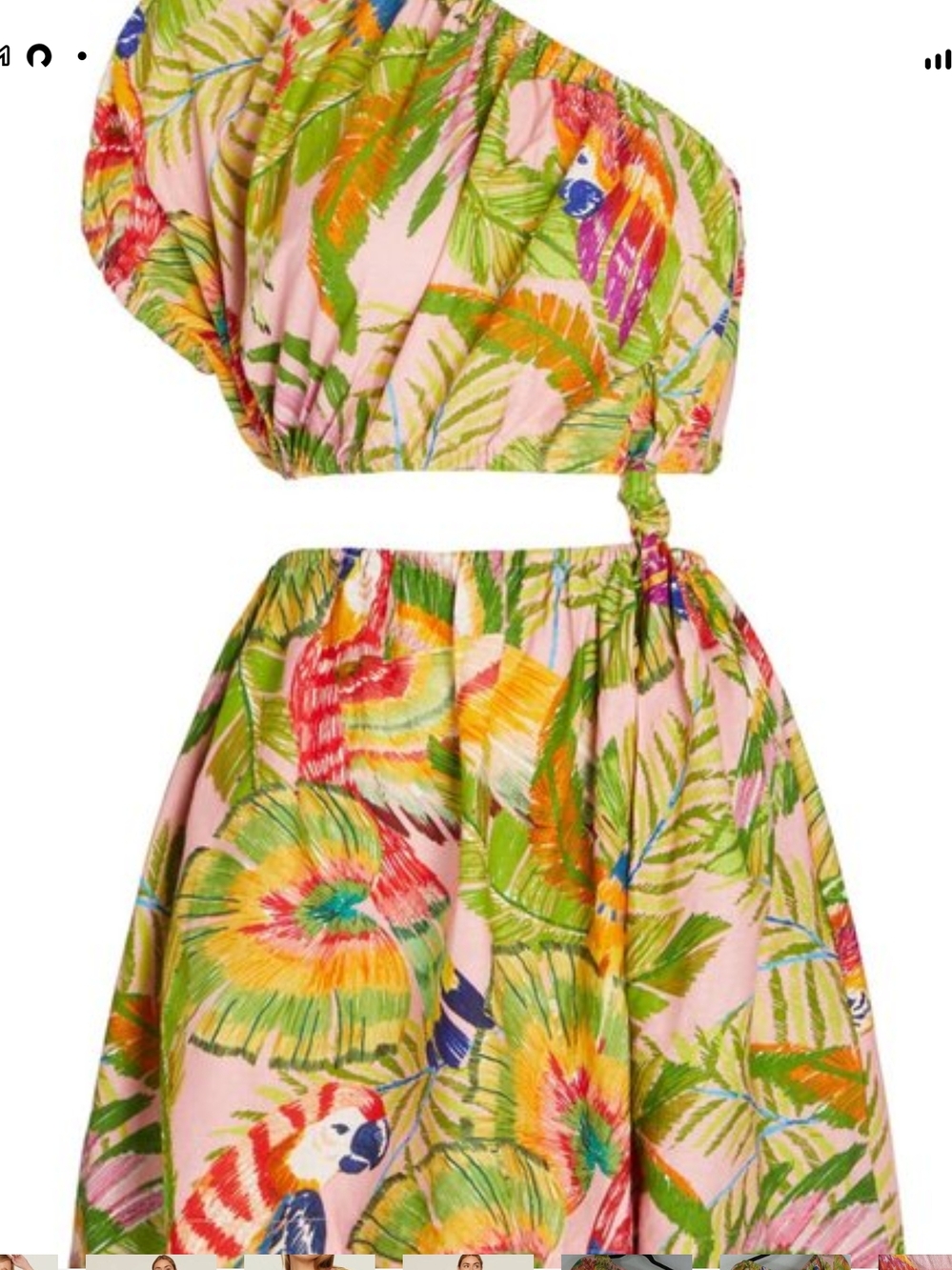 Tropical One-Shoulder Crop Top & Skirt Set - Pink Floral Parrot Print